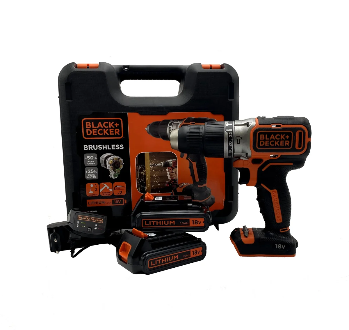 Taladro percutor Black+Decker BL188KB Sin escobillas - 18 V 2 bat. 1,5 Ah y maletín - Imagen 2