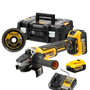 Amoladora 18V XR Sin Escobillas 125mm con 2 baterías 5Ah + Disco + Cargador Dewalt DCG405P2X
