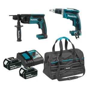 Combo Panel Yeso 18V Makita: Atornillador Pladur DFS452 + Martillo ligero DHR165 + 2 baterías 3.0Ah + bolsa