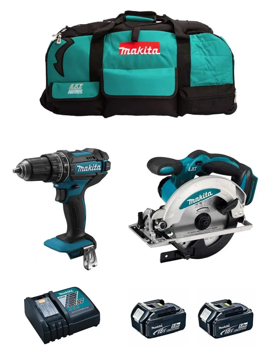Kit Makita Taladro percutor DHP482 + Sierra Circular DSS610 + 2bat 5Ah + cargador + bolsa DLX2610BL2 - Imagen 2