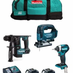 Kit Makita Martillo DHR171 + Sierra de calar DJV182 + Atornillador de impacto DTD152 + 2bat 5Ah + cargador + bolsa DLX3152BL2