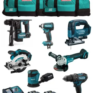 Kit Makita 7 herramientas + 2bat 5Ah + cargador + 2 bolsas LXT600 DLX7180BL2