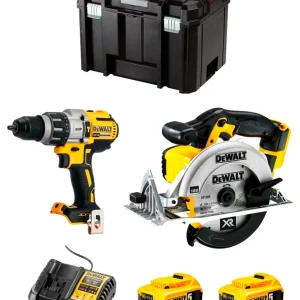 Kit Dewalt Taladro Percutor DCD996 + Sierra Circular DCS391 + 2bat 5Ah + cargador + TSTAK VI DCK291P2