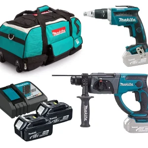 Combo Panel Yeso 18V Makita: Atornillador Pladur DFS452 + Martillo ligero DHR202 + 2 baterías 5.0Ah + bolsa
