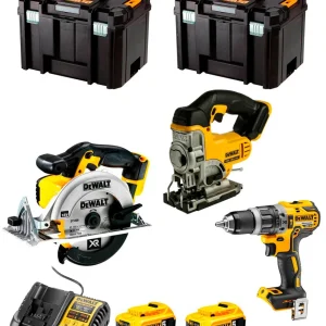 Kit Dewalt Taladro Percutor DCD796+ Sierra de Calar DCS331+ Sierra Circular DCS391+ 2bat 5Ah+ Cargador+ 2xTSTAK VI DCK391P2