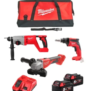 Kit panel yeso 3 herramientas + 2bat 5Ah + cargador + bolsa Milwaukee