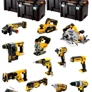 Kit Dewalt 12 herramientas + 3bat 5Ah + Cargador DCB1104 + 4xTSTAK DCK120P3