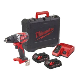 Taladro Percutor M18 con 2 baterías 2Ah + Cargador + Maletin Milwaukee M18 CBLPD-202C
