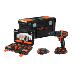 Taladro Percutor 18V + kit 104 piezas con Brocas Titanio + 2 bat 1.5Ah + maletín Black+Decker BDCHD18S2KA-QW