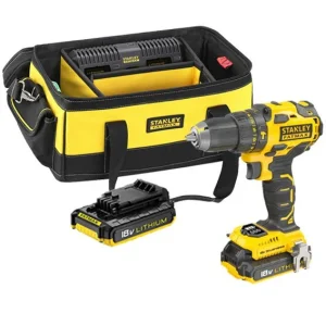 Taladro Percutor Stanley 18V + 2 baterías 2Ah + bolsa con cargador doble FMCK478D2BC