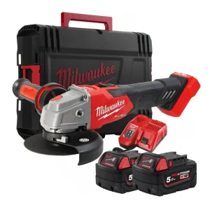 Amoladora angular M18 125mm con freno e interruptor de botón + 2bat 5Ah + Cargador + Maltín Milwaukee M18 FSAG125XB-502X