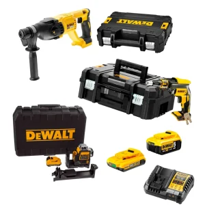 Mega Combo Panel Yeso: Atornillador DCF620+ Martillo DCH133+ Nivel DCE089D1R + 2 Baterías 18V Dewalt