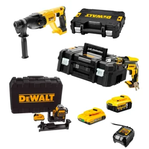 Mega Combo Panel Yeso: Atornillador DCF620+ Martillo DCH133+ Nivel DCE089D1G + 2 Baterías 18V Dewalt
