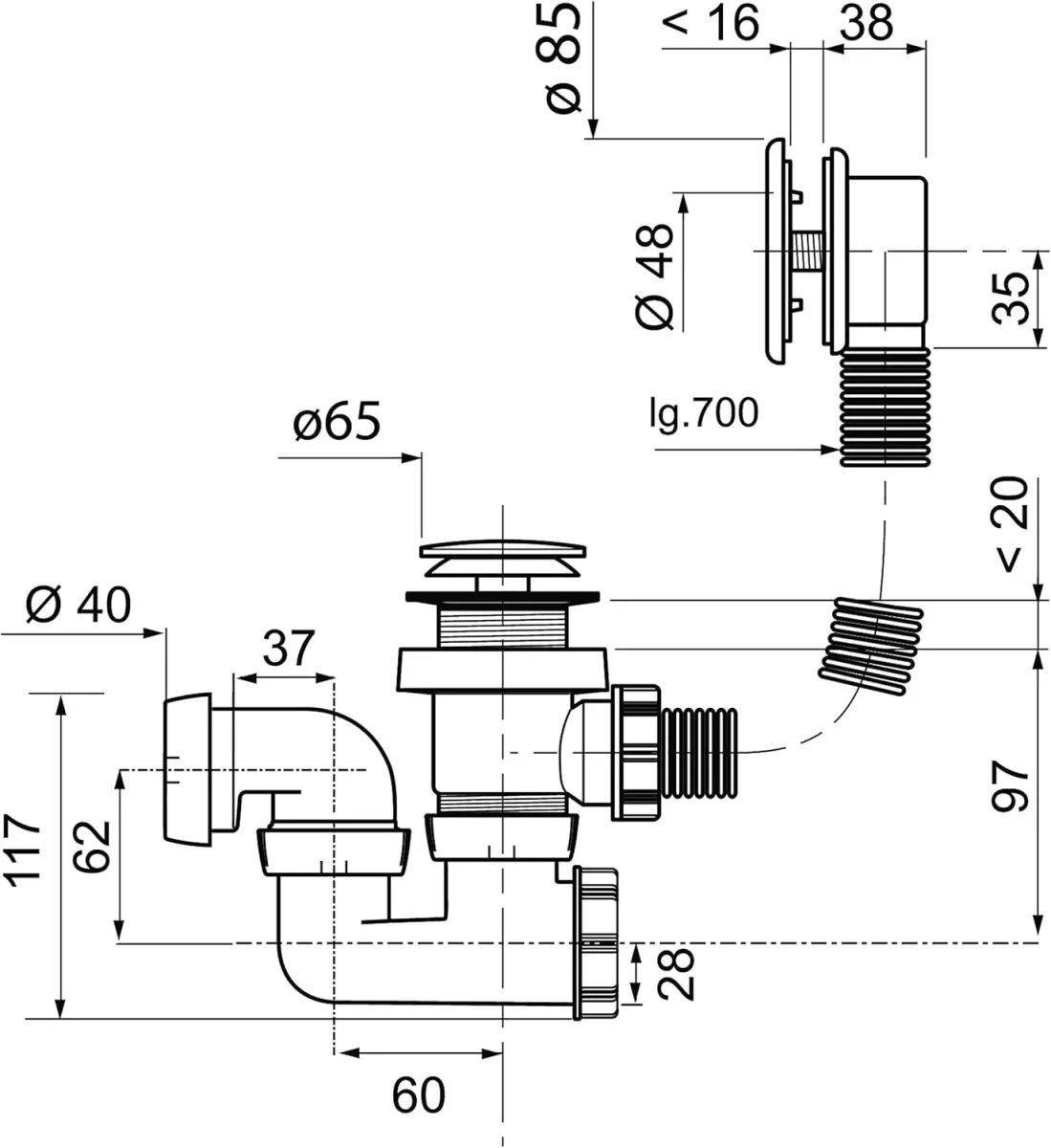 Desagüe de bañera Click-Clac con sifón orientable Wirquin ref.30723100 - Imagen 5
