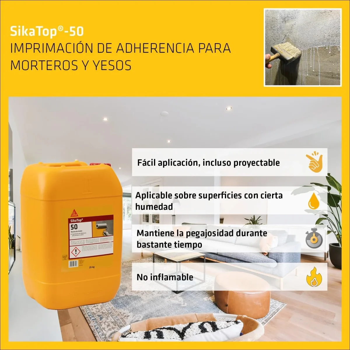 Resina de unión Imprimación de adherencia para morteros y yesos Sika Top 50 - Imagen 6