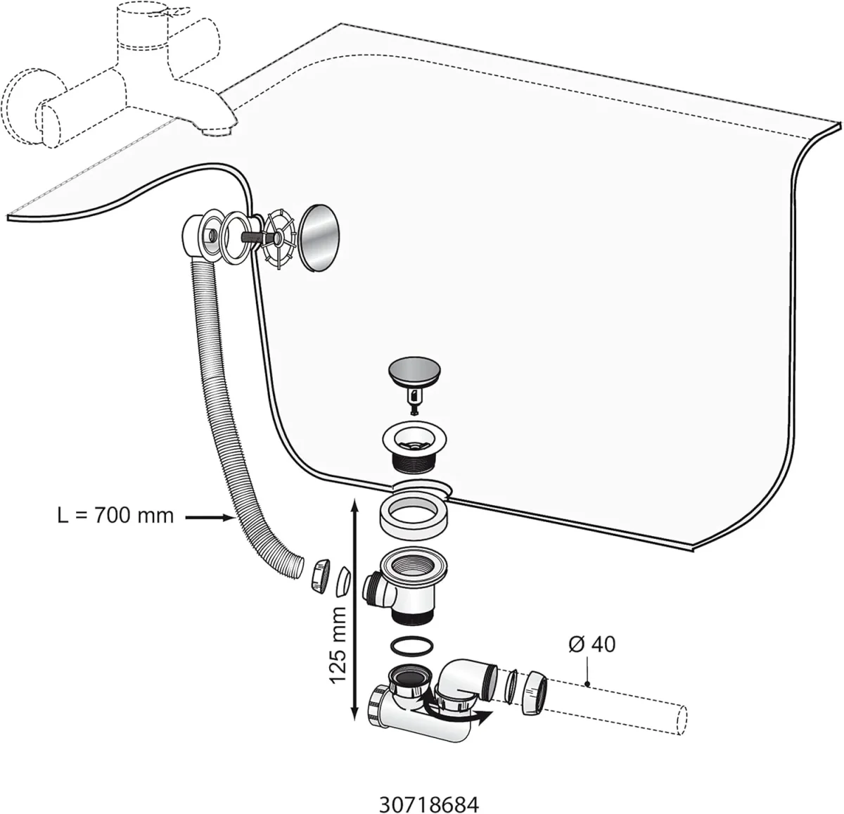 Desagüe de bañera Click-Clac con sifón orientable Wirquin ref.30723100 - Imagen 4