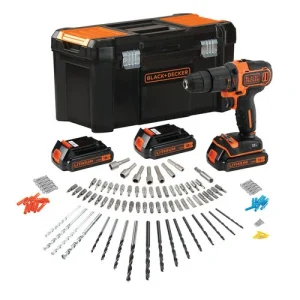 Taladro Percutor Black+Decker 18V + 120 Accesorios 3 Bat 1,5Ah con Caja BDCHD181B3A