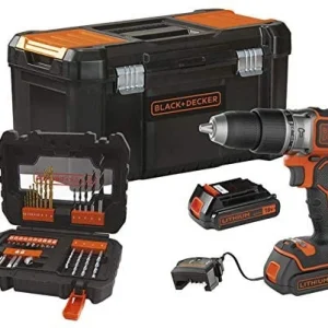 Taladro Percutor Brushless Black+Decker 18V 13mm + 2 baterías 2Ah + caja + 31 accesorios BL188D2KA31