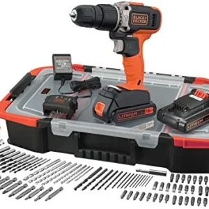 Taladro Percutor Black+Decker 18V + 160 Accesorios 2 Bat 1,5Ah con Maletín BCD003BAST