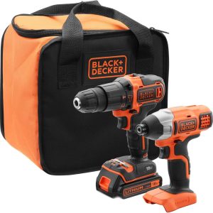 Taladro percutor y atornillador de impacto 18V con batería y cargador Black+Decker BCK21S1S