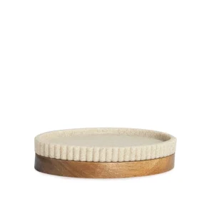 Jabonera Beig de Poliresina y Madera de Acacia 14×9,5×3cm Andrea House