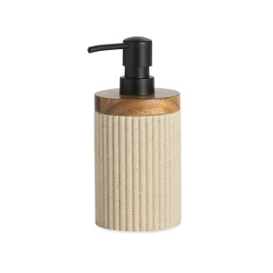 Dispensador de baño Beige Poliresina y Madera de Acacia Ø8×18 cm Andrea House