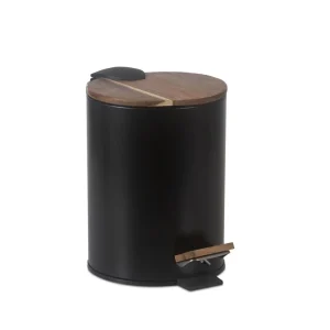 Papelera de baño negra metal y madera 5L Andrea House
