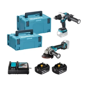Combo 18V Taladro DHP492 + Amoladora DGA504 + 2 bat 5Ah + Cargador + Maletines Makita DLX2552TJ