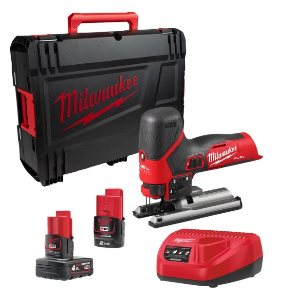Sierra de calar subcompacta M12 Fuel + bat 2Ah + bat 4Ah + Cargador + Maletín Milwaukee M12 FJS-422X - Imagen 2