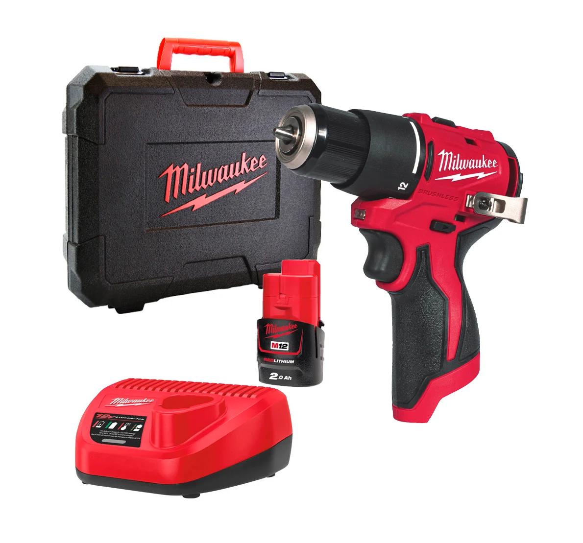 Taladro percutor subcompacto M12 + Batería 2Ah + Cargador + Maletín Milwaukee M12 BLPDRC-202C - Imagen 2
